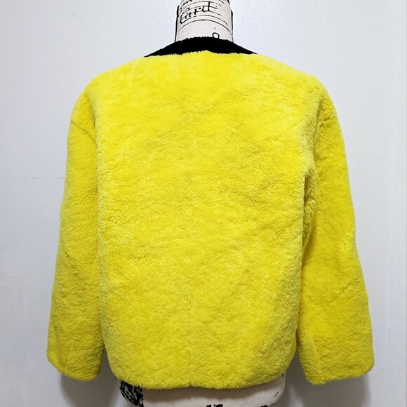 New Real Merino Lamb Fur Sheepskin Shearling Leather Coat Jacket Lemon Bumblebee - Picture 4 of 5